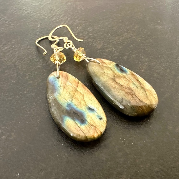 Labradorite Statement Earrings, 24k Gold Vermeil, Handmade by Prairie Ice - Picture 8 of 12